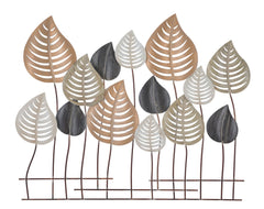 Panneau mural décoratif en métal 3D design feuilles couleurs variées