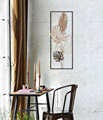 Panneau mural en métal Plam design géométrique et motifs floraux couleurs dorées et noires