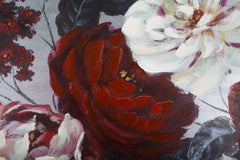 Peinture murale artisanale motif floral cadre bois tones chauds