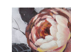 Peinture murale fleur blanche / rouge avec cadre en bois
