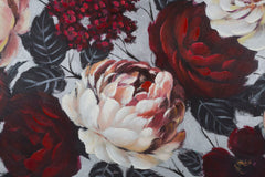 Peinture murale fleur blanche / rouge avec cadre en bois