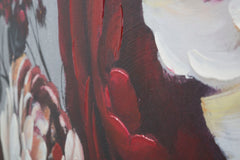 Peinture murale fleur blanche / rouge avec cadre en bois