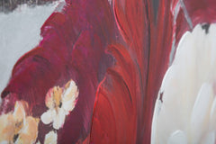Peinture murale motif floral cadre en bois couleurs chaudes