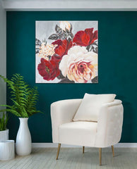 Peinture murale motif floral cadre en bois couleurs chaudes