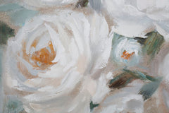 Peinture murale artisanale fleur Crème sur toile cadre en bois