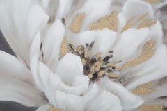 Peinture murale fleurs blanches pastel avec cadre en bois
