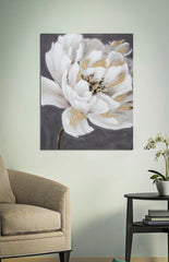 Peinture murale fleurs blanches pastel avec cadre en bois