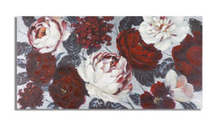 Peinture murale artisanale motif floral cadre bois tones chauds