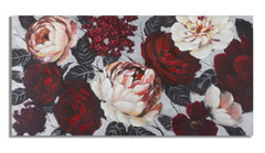 Peinture murale fleur blanche / rouge avec cadre en bois