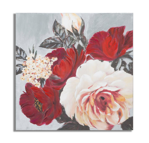 Peinture murale motif floral cadre en bois couleurs chaudes
