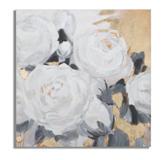 Peinture murale artisanale motif floral pastel avec cadre en bois