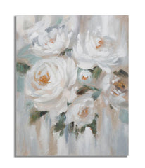 Peinture murale artisanale fleur Crème sur toile cadre en bois