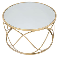 Table basse ronde Lury Verre miroir pieds métal doré