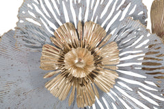 Panneau mural décoratif en métal 3D feuilles et fleurs or / argent