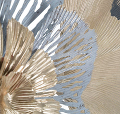 Panneau mural décoratif en métal 3D feuilles et fleurs or / argent