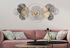Panneau mural décoratif en métal 3D feuilles et fleurs or / argent