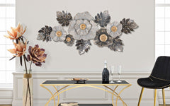 Panneau mural décoratif en métal 3D design Feuilles et Fleurs