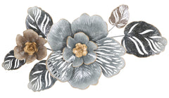 Panneau mural décoratif en métal 3D design feuilles et fleurs Argenté et Doré