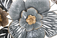 Panneau mural décoratif en métal 3D design feuilles et fleurs Argenté et Doré
