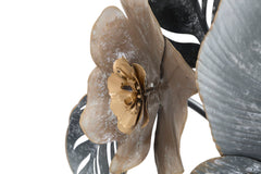 Panneau mural décoratif en métal 3D design feuilles et fleurs Argenté et Doré