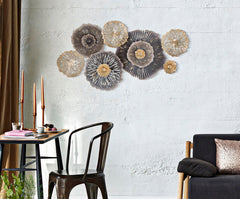 Panneau mural décoratif 3D en métal design feuilles et fleurs