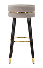 Tabouret de bar Paris Velours Gris pieds Noir finition dorée
