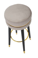 Tabouret de bar Paris Velours Gris pieds Noir finition dorée