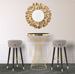 Tabouret de bar Paris Velours Gris pieds Noir finition dorée