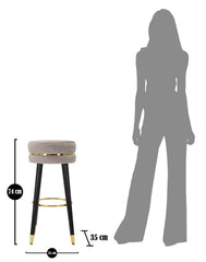 Tabouret de bar Paris Velours Gris pieds Noir finition dorée