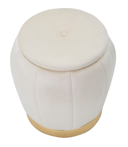 Taburete / Puf París de Terciopelo Crema y Base Dorada