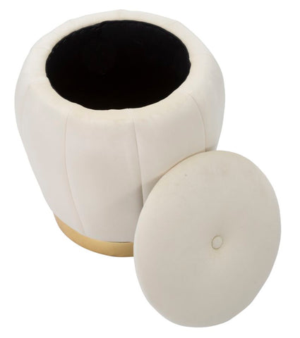 Taburete / Puf París de Terciopelo Crema y Base Dorada