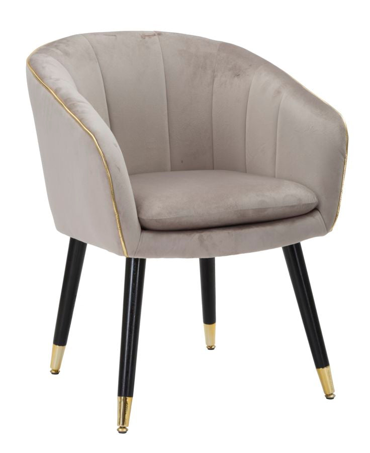 Fauteuil rembourré Paris Tissu gris pieds bois noirs avec détails dorés