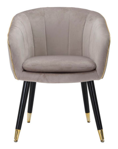 Fauteuil rembourré Paris Tissu gris pieds bois noirs avec détails dorés