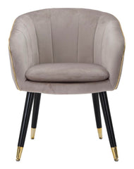 Fauteuil rembourré Paris Tissu gris pieds bois noirs avec détails dorés