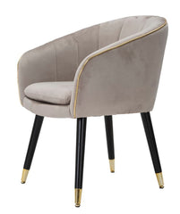 Fauteuil rembourré Paris Tissu gris pieds bois noirs avec détails dorés