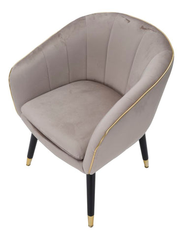 Fauteuil rembourré Paris Tissu gris pieds bois noirs avec détails dorés