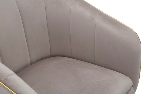 Fauteuil rembourré Paris Tissu gris pieds bois noirs avec détails dorés