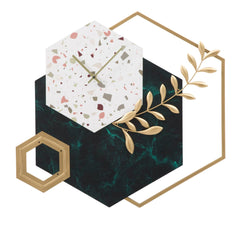 Horloge murale hexagonale marbre et design géométrique