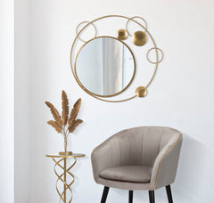 Miroir mural rond cadre métal doré