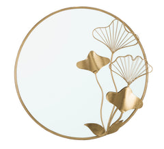 Miroir mural rond doré avec décoration florale