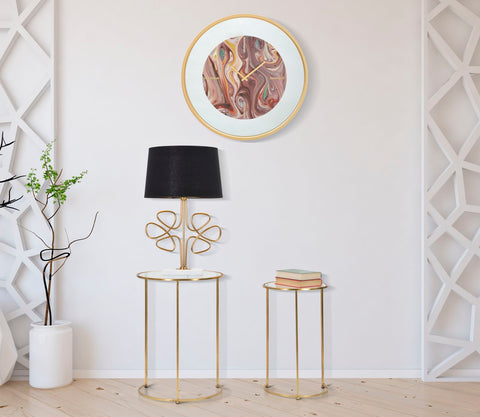 Horloge murale ronde contemporaine miroir avec design abstrait
