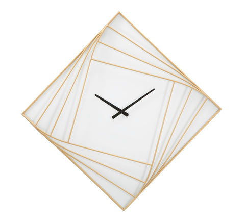 Horloge murale carrée métal doré