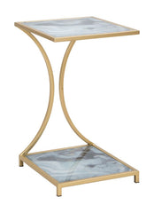 Table carrée métal doré et plateau en marbre