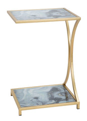 Table carrée métal doré et plateau en marbre