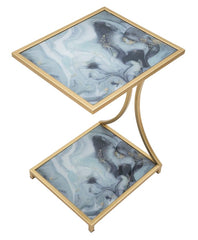 Table carrée métal doré et plateau en marbre