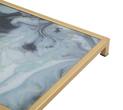 Table carrée métal doré et plateau en marbre