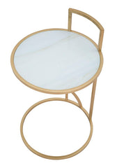 Table ronde Sofy Marbre pieds métal doré