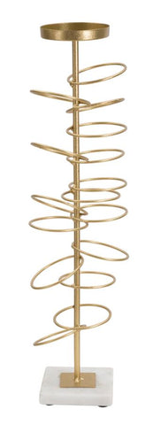Porte-bougie en métal doré avec base en marbre