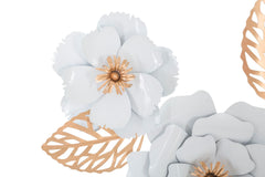 Panneau décoratif métal 3D blanc motifs fleurs et feuilles