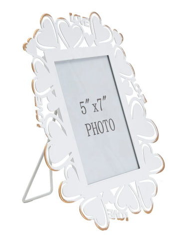 Cadre photo en métal blanc avec incrustations en forme de cœur